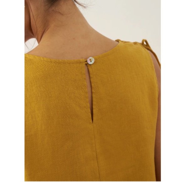 100% Linen Smocked Shoulder Embroidered Maxi Dress BELINE - Picture 10 of 11